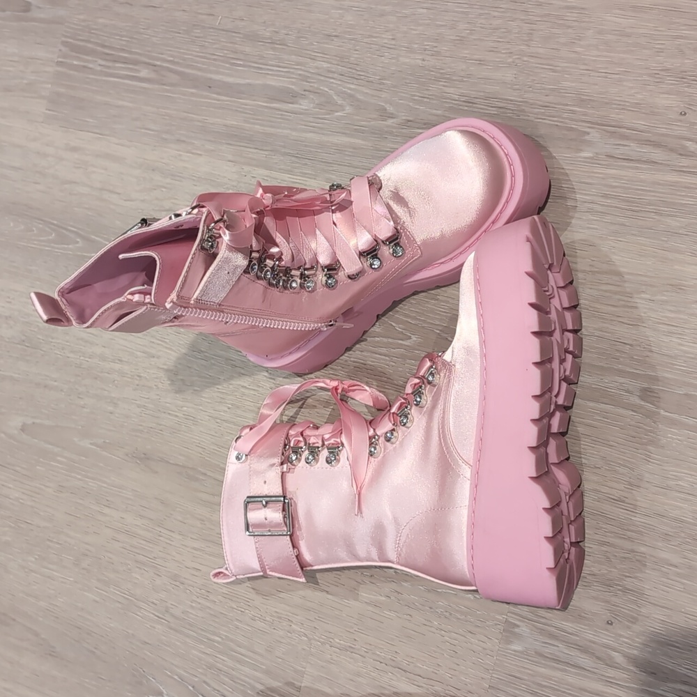 Sugar Thrillz Dolls Kill Pink Lace Up Combat Boots